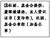 文本框: ③社团、基金会提供：兼职邀请函，法人登记证书（复印件），社团、基金会章程（加盖公章）